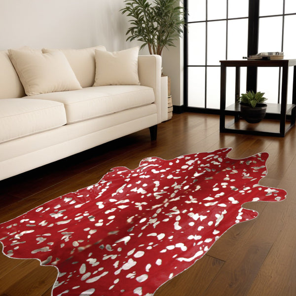 Homeroots 72" X 84" Red And Silver Cowhide - Area Rug Red,Silver Cowhide 317278