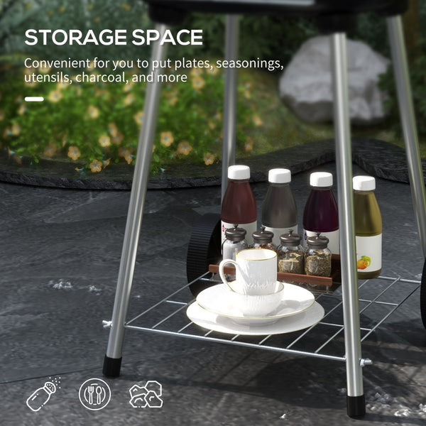 English Elm Outsunny Square Charcoal Grill Enameled Steel Bbq Smoker with Wheels for Outdoor Cooking W2225P200659