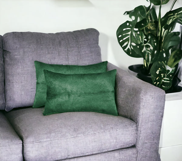 Homeroots Set Of Two 12" X 20" Green Cowhide Throw Pillow Verde  317288