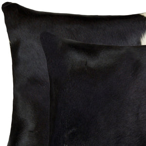 HomeRoots 18" Luxurious Black and White Cowhide Pillow Set - Handcrafted, Reversible Cushions for Chic Decor 317289