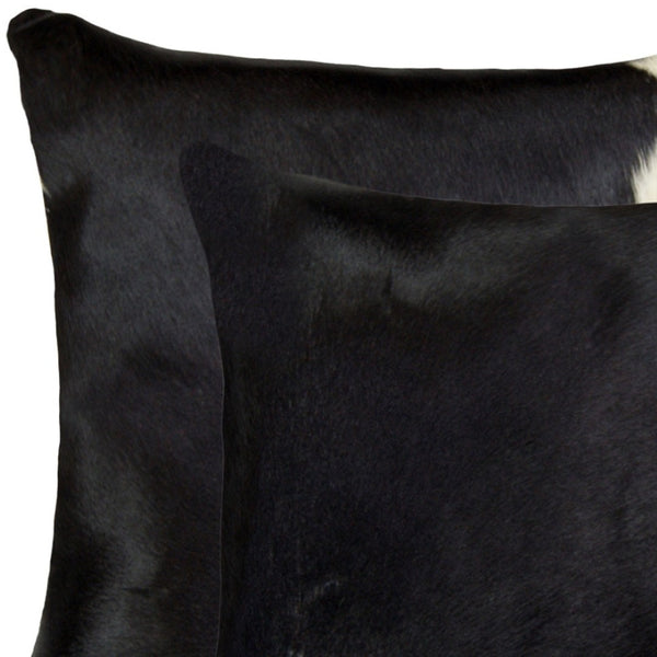 HomeRoots 18" Luxurious Black and White Cowhide Pillow Set - Handcrafted, Reversible Cushions for Chic Decor 317289