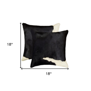 HomeRoots 18" Luxurious Black and White Cowhide Pillow Set - Handcrafted, Reversible Cushions for Chic Decor 317289