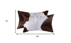 Homeroots Set Of Two 12" X 20" Brown And White Genuine Cowhide Throw Pillows White,Brown  317290