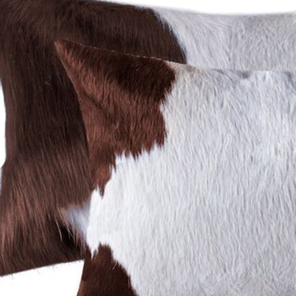 Homeroots Set Of Two 12" X 20" Brown And White Genuine Cowhide Throw Pillows White,Brown  317290
