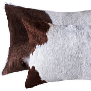 Homeroots Set Of Two 12" X 20" Brown And White Genuine Cowhide Throw Pillows White,Brown  317290