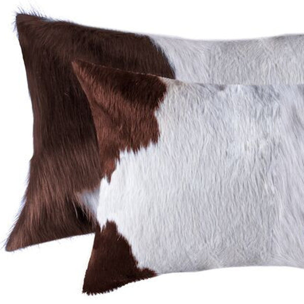 Homeroots Set Of Two 12" X 20" Brown And White Genuine Cowhide Throw Pillows White,Brown  317290