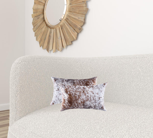 Homeroots 12" X 20" X 5" Salt And Pepper White And Brown Cowhide  Pillow 2 Pack Salt,Pepper Brown,White  317291