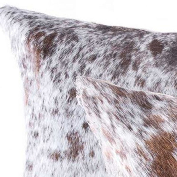 HomeRoots Set of Two Luxurious Cowhide Lumbar Throw Pillows for Elegant Home Décor and Comfort Salt/Pepper Brown/White 317291