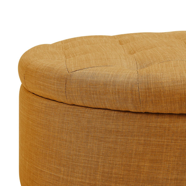 English Elm Tufted Linen Square Ottoman with Lift Top Storage Nailhead Trim Living Room Orange B2748P481673