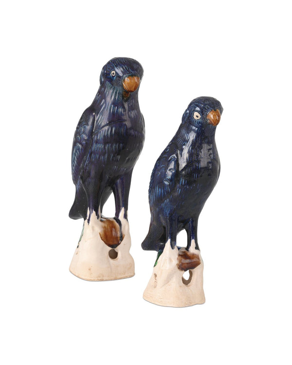 Currey & Company Tang Dynasty Parrots Set Of 2 - Antique Blue Terracotta Incense Holders With Crackle Glaze Finish Blue Terracotta 1200-0993-currey-company