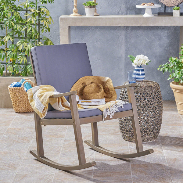 English Elm Christopher Knight Home® - CANDEL Rocking Chair with Acacia Wood Frame and Plush Cushioning — Coastal Comfort, Weather-Resistant Design DARK GREY 39 L x 28 W x 11.75 H N761P272646E