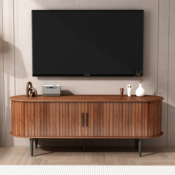 English Elm Tv Stand, 55" Walnut Mid-Century Modern Console With Storage, Sliding Door & Stylish Design For Home W2641P329198-GIGA