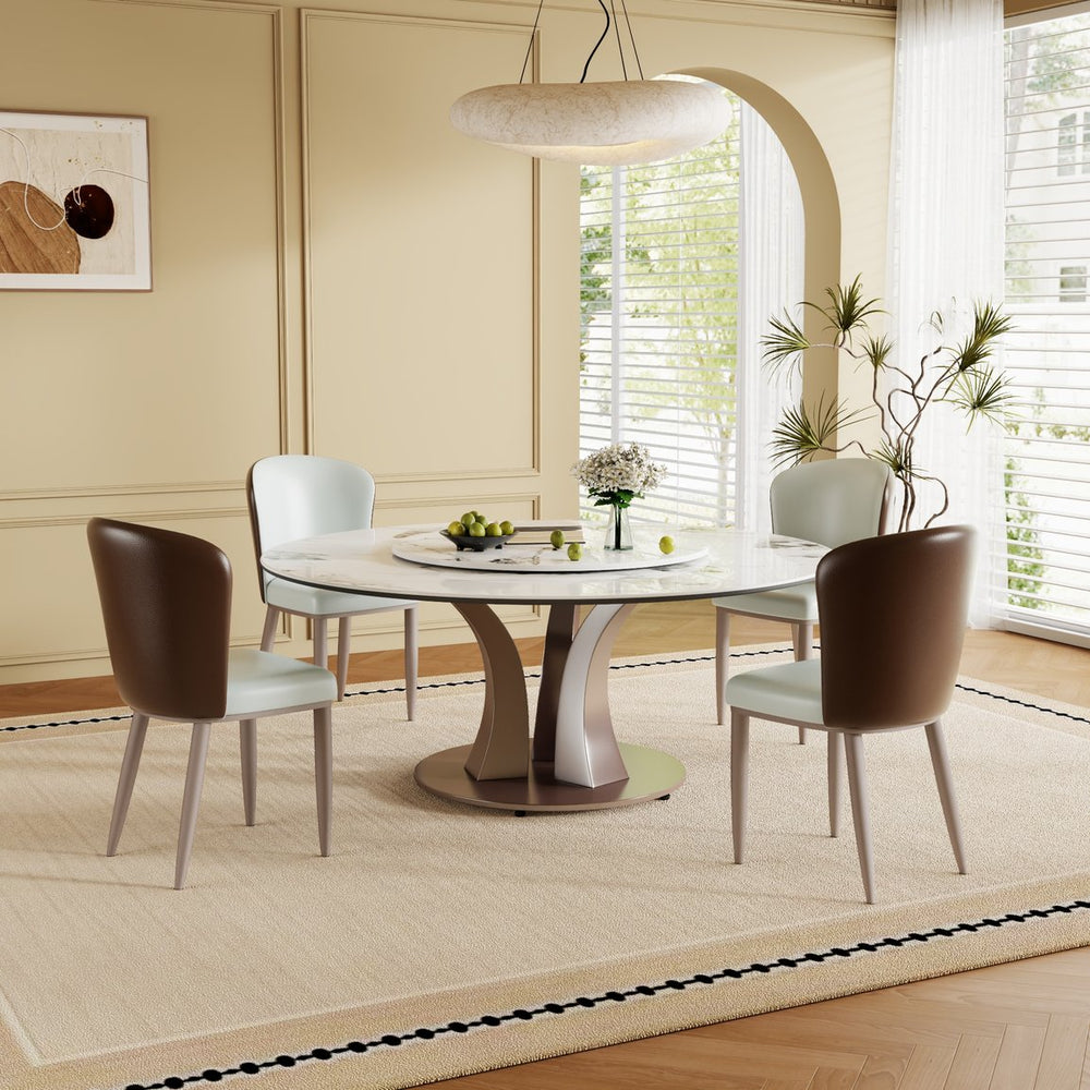 English Elm 59" Round Dining Table With Lazy Susan & Durable Sintered Stone Top – Ideal For Entertaining & Dining W2699S00046