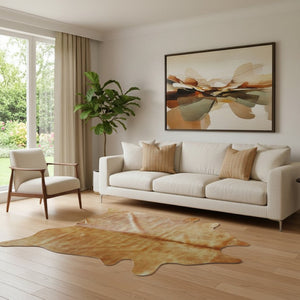 HomeRoots 5' X 7' Cowhide Print Area Rug - Luxurious Texture with Contemporary Style for Modern Living Spaces Tan 317305