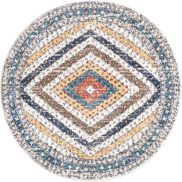 Unique Loom Blue 5' Round Aramis Rug - Vibrant Blue Design For A Stunning Addition To Any Home Decor Style Blue  3173083-unique-loom