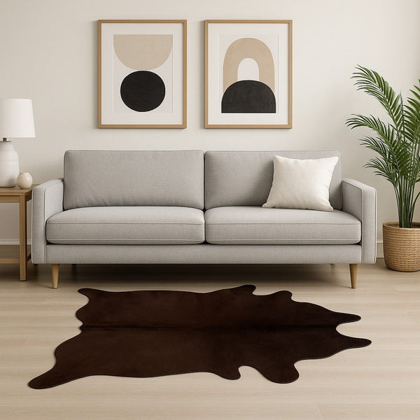 HomeRoots 5' X 7' Cowhide Print Area Rug - Luxurious Texture with Contemporary Style for Modern Living Spaces Chocolate 317309