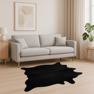 HomeRoots 5' X 7' Cowhide Print Area Rug - Luxurious Texture with Contemporary Style for Modern Living Spaces Black 317310