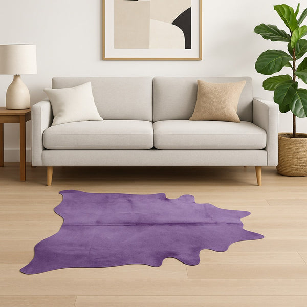 HomeRoots 5' X 7' Cowhide Print Area Rug - Luxurious Texture with Contemporary Style for Modern Living Spaces Purple 317311