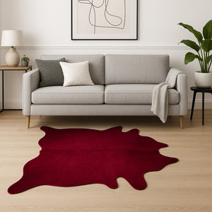 HomeRoots 5' X 7' Cowhide Print Area Rug - Luxurious Texture with Contemporary Style for Modern Living Spaces Burgundy 317312