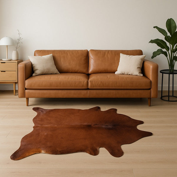 HomeRoots 5' X 7' Cowhide Print Area Rug - Luxurious Texture with Contemporary Style for Modern Living Spaces Brown 317313