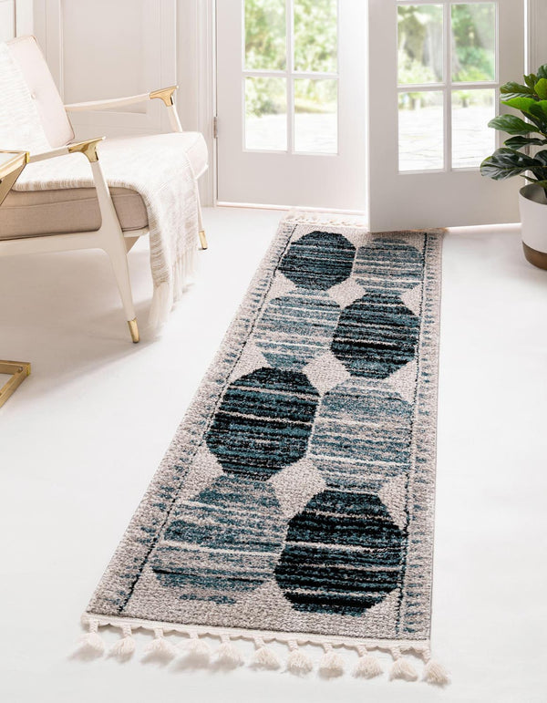 Unique Loom Gray 2' X 8' Aramis Runner - Elegant High-traffic Rug For Hallways & Entryways, Durable Design Blue  3173193-unique-loom