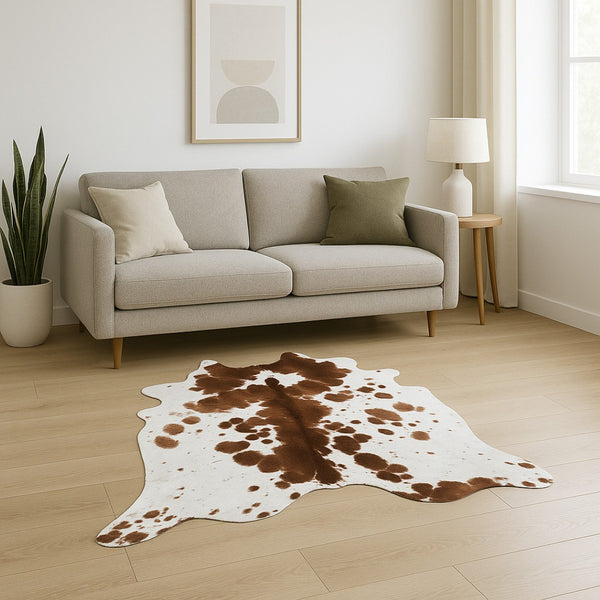 HomeRoots 5' X 7' Cowhide Area Rug – Stylish Rustic Elegance for Modern Living Rooms and Cozy Bedrooms Brown/White 317320