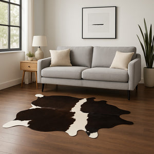 HomeRoots 5' X 7' Cowhide Area Rug – Stylish Rustic Elegance for Modern Living Rooms and Cozy Bedrooms Chocolate/White 317323