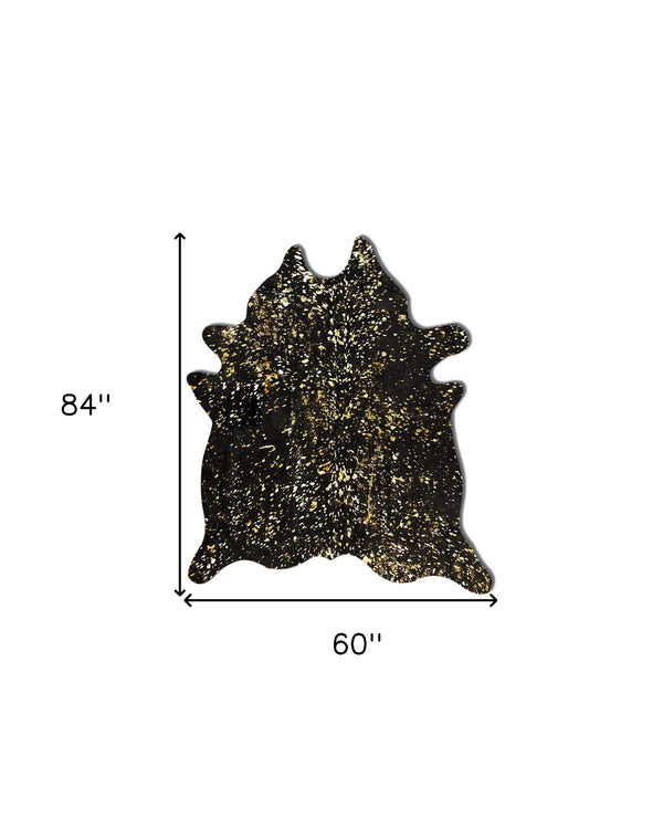 Homeroots 60" X 84" Black And Gold Cowhide - Area Rug Black,Gold Cowhide 317326