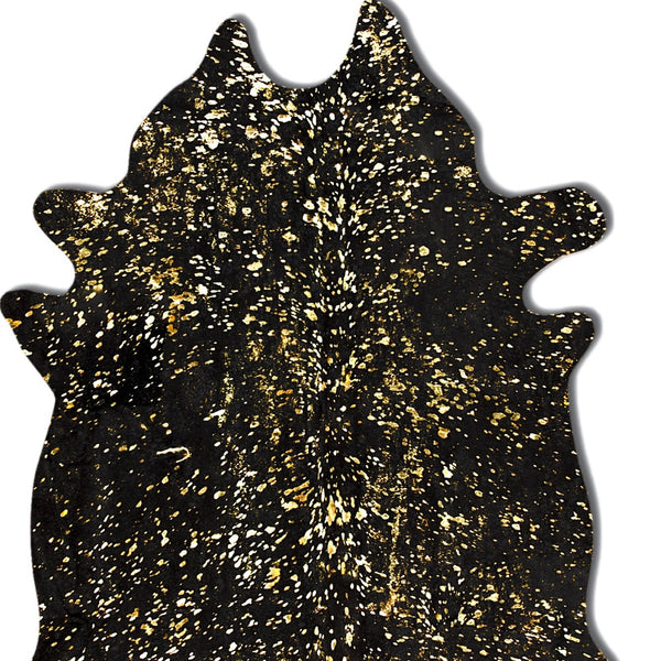 Homeroots 60" X 84" Black And Gold Cowhide - Area Rug Black,Gold Cowhide 317326