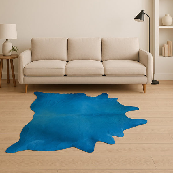 HomeRoots 5' X 7' Cowhide Print Area Rug - Luxurious Texture with Contemporary Style for Modern Living Spaces Blue 317333