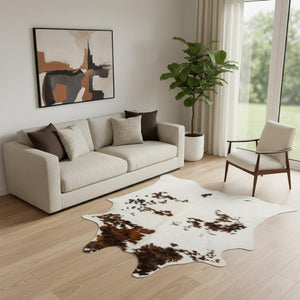 HomeRoots 5' X 7' Cowhide Area Rug – Stylish Rustic Elegance for Modern Living Rooms and Cozy Bedrooms Tricolor 317338