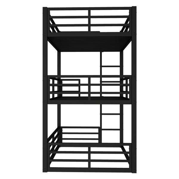 English Elm Twin Metal Triple Bunk Bed With Safety Guardrails - Heavy-Duty, Noise-Reduced Design In Black Finish P1 W1580S00142-GIGA