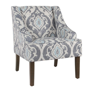 English Elm Fabric Upholstered Accent Chair with Damask Print Swooping Arms and Tapered Wood Legs B056P417119