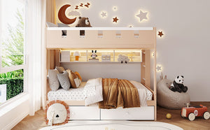 English Elm Full Size Castle Bunk Bed with Led Lighting Built in Shelf and Storage Drawers White LT000159AAK