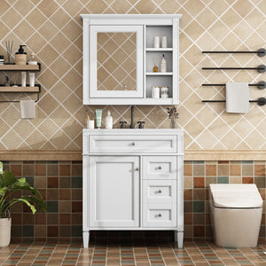 English Elm 30'' Bathroom Vanity Set With Sink, Modern Storage Cabinet, Mirror & 3 Drawers For Efficient Organization SW000127AAK-3