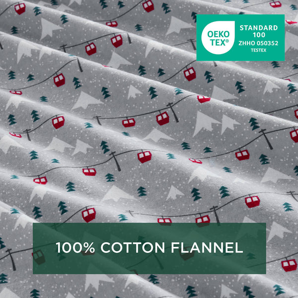 English Elm 4 Pcs King Flannel Sheet Set In Grey Ski Jump - Luxurious Softness & Warmth For Cozy Nights! B035P319789