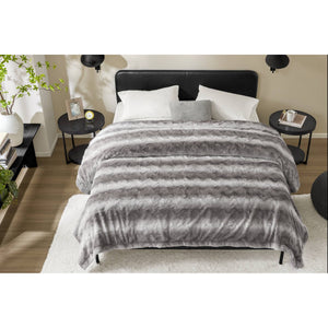 JLA Home Madison Park - Faux ultra-soft reversible faux fur blanket with mink reverse, OEKO-TEX certified cozy luxury Snow Leopard MP51-8530