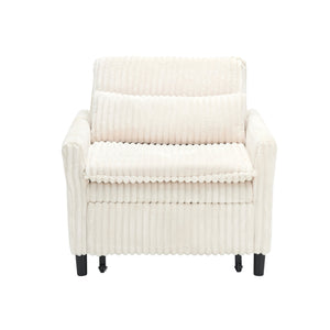 English Elm Beige Corduroy Small Sofa Bed with Pillow, Compact 33"x33" Apartment Chair, Solid Wood Frame W1658P290459