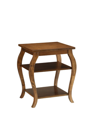 English Elm Becci Walnut Finish Accent Table with 2 Open Shelves, Cabriole & Square Legs, Durable MDF Veneer B2726P281460
