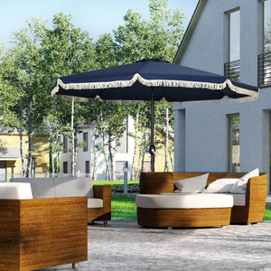 English Elm Outsunny 9ft Ruffled Fringe Patio Umbrella Vented Canopy Crank Tilt Resort Style W2225P200479