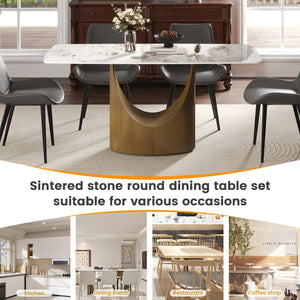 English Elm 63" Modern Artificial Stone Dining Table With Curved Design, Bronze Legs & Integrated Lazy Susan W1535S00551