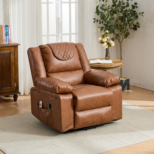 English Elm Brown PU Remote-Controlled Heating Massage Recliner for Seniors with Assist Lift, Cup Tray & Remote Controls W570P320458