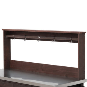 English Elm K&k Solid Fir Grill Cart Stainless Steel Top Outdoor Kitchen Station with Locking Wheels Brown N707P409087Z