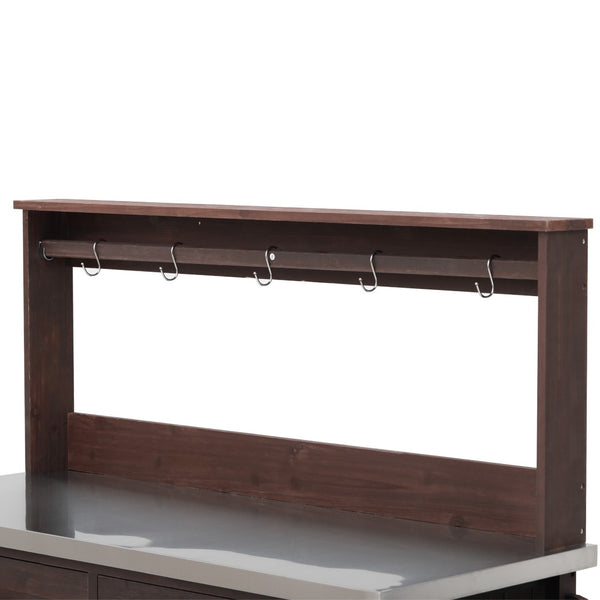 English Elm K&k Solid Fir Grill Cart Stainless Steel Top Outdoor Kitchen Station with Locking Wheels Brown N707P409087Z
