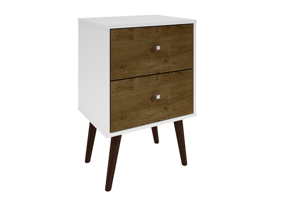 English Elm Liberty 18" Nightstand - Stylish White & Rustic Brown 2-Drawer Storage For Modern Farmhouse Décor B365P398499