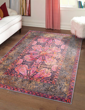 Unique Loom Red Mangata Collection 2' X 5' Runner Rug - Bold Style For Hallways And Entryways With Durability Pink  3177560-unique-loom