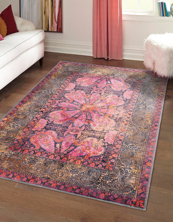 Unique Loom Red Mangata Collection 2' X 5' Runner Rug - Bold Style For Hallways And Entryways With Durability Pink  3177560-unique-loom