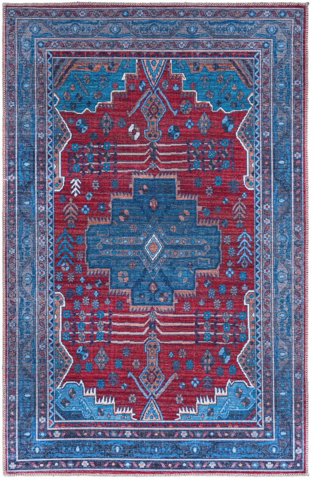 Unique Loom Red Mangata Collection 2' X 5' Runner Rug - Bold Style For Hallways And Entryways With Durability Red,Blue  3177577-unique-loom