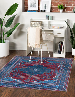 Unique Loom Red Mangata Collection 2' X 5' Runner Rug - Bold Style For Hallways And Entryways With Durability Red,Blue  3177579-unique-loom