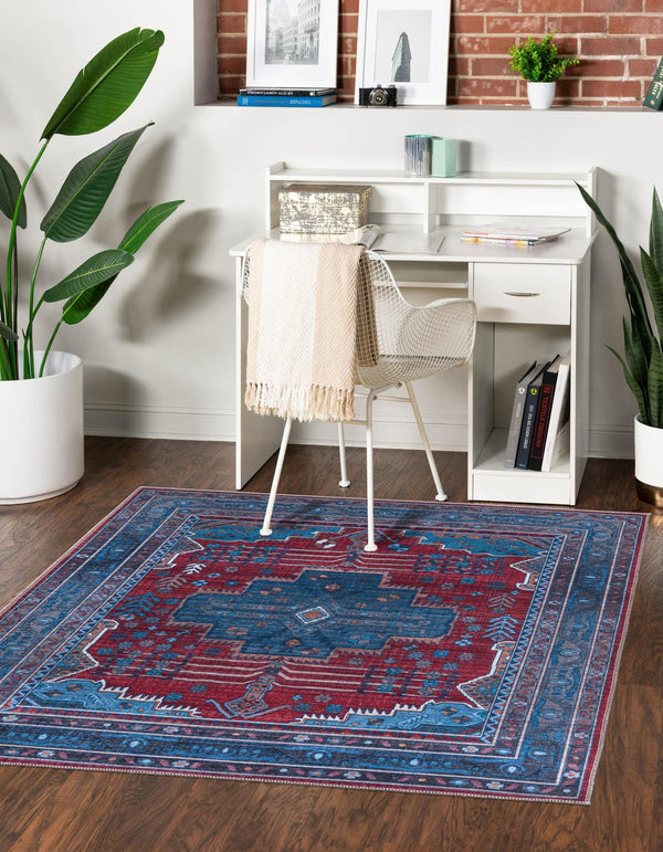 Unique Loom Red Mangata Collection 2' X 5' Runner Rug - Bold Style For Hallways And Entryways With Durability Red,Blue  3177579-unique-loom